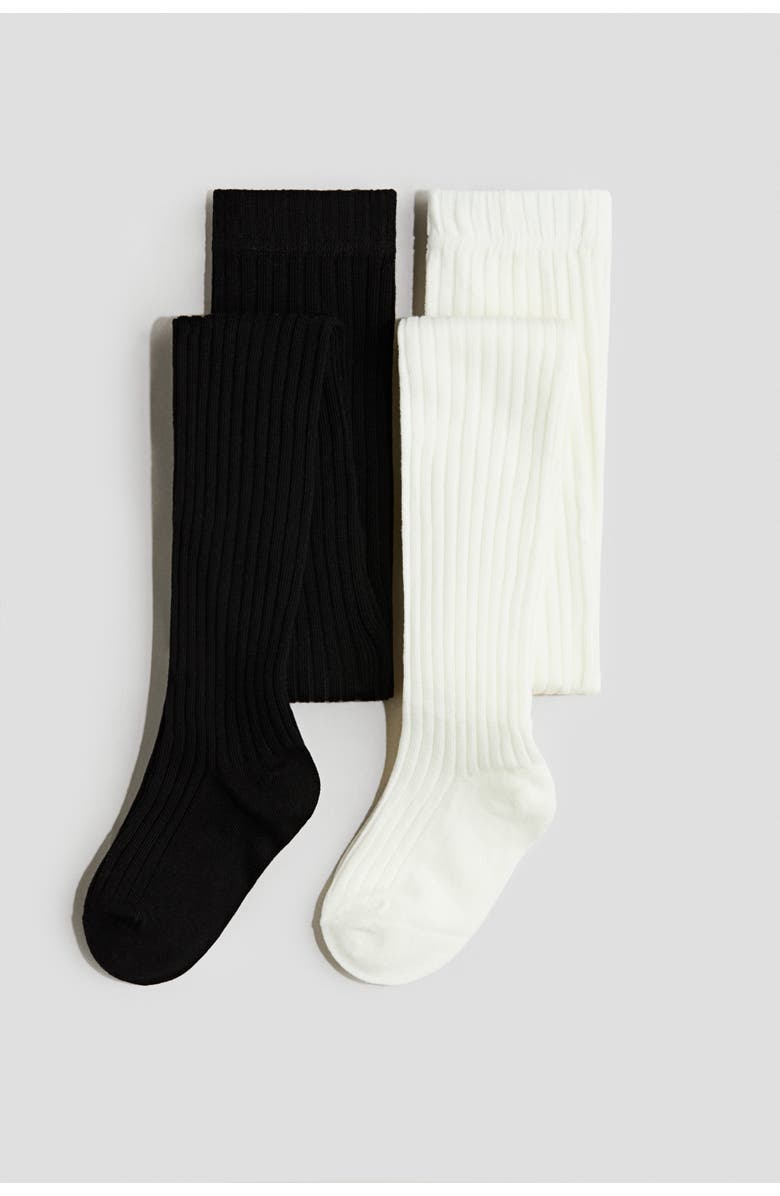 H&M 2-pack Fine-knit Tights, Main, color, White/Black