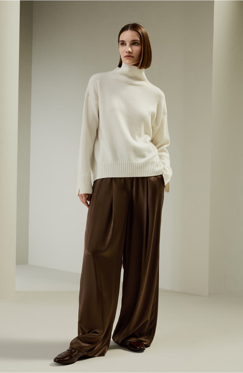 Lilysilk Turtleneck Relaxed-Fit Cashmere Sweater, Alternate, color, White