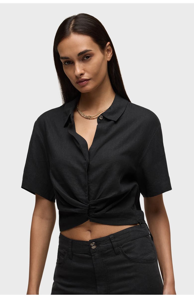 Hudson Jeans short sleeve knotted button down shirt, Alternate, color, Black