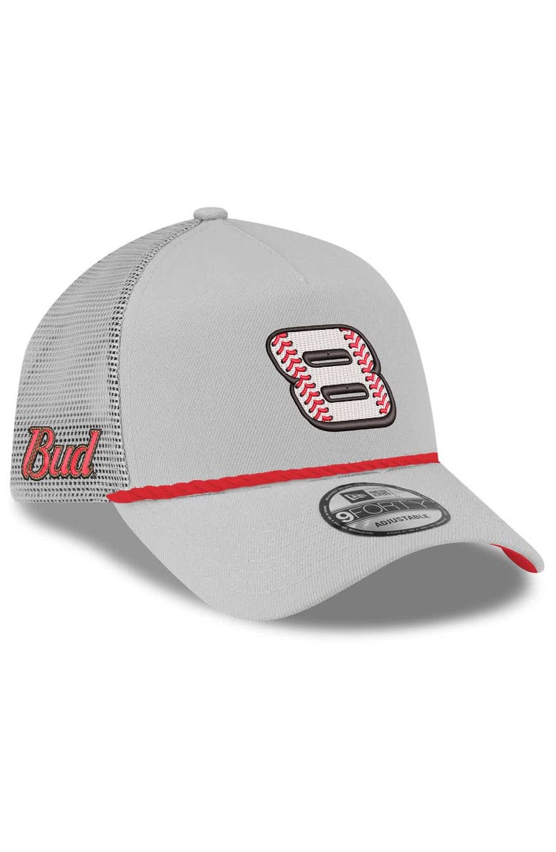 New Era Men's New Era Gray Dale Earnhardt Jr. Budweiser 9FORTY A-Frame Trucker Adjustable Hat, Main, color, Gray