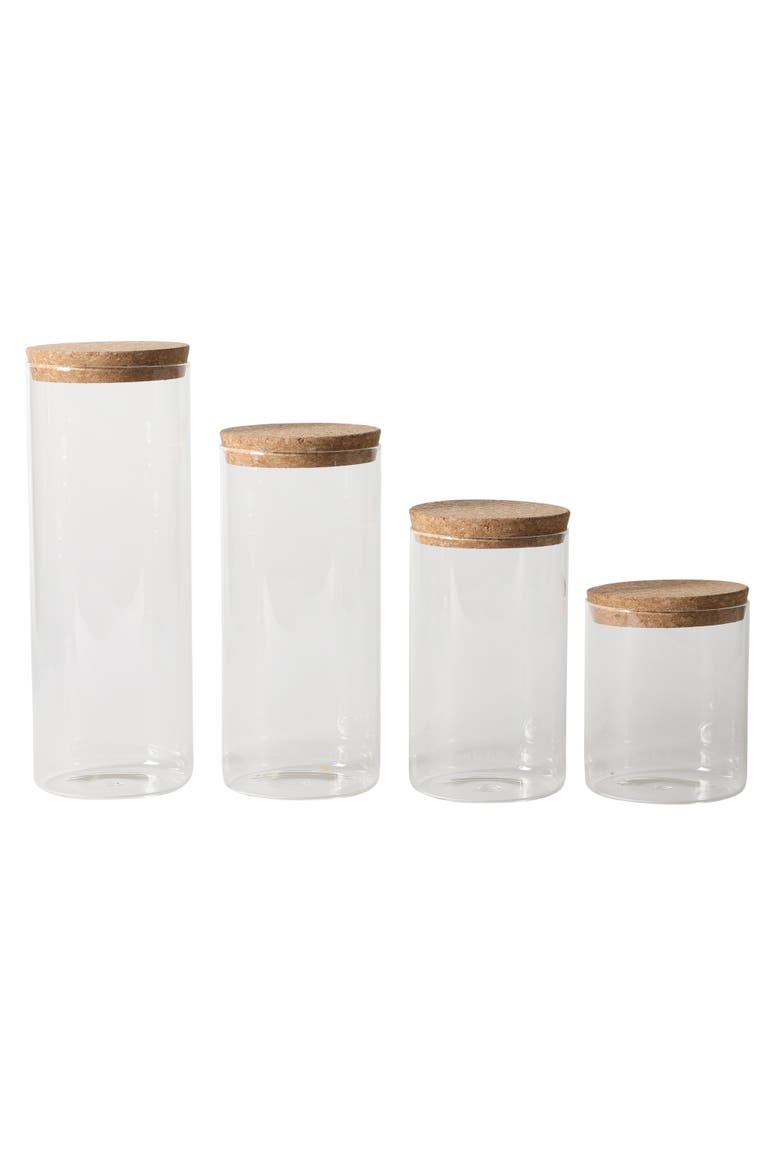 Rue Lumiere 4-Piece Handmade Glass Canister Set with Airtight Cork Lids, Main, color, Cear