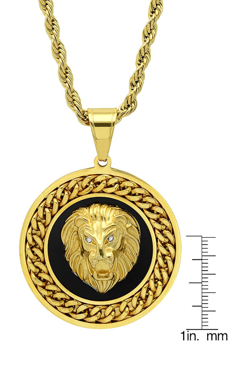 Men's 18K Gold Plated Stainless Steel Lion's Head Medallion Pendant Necklace, Alternate, color, GOLD/ BLACK