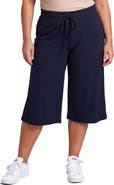 24seven Comfort Apparel Curvy Basic Ribbed Knit Drawstring Flared Capri Pants