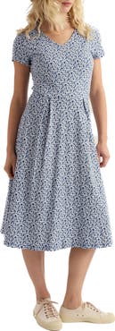 Seasalt Cornwall Pier View Floral Print Flare Stretch Organic Cotton Dress