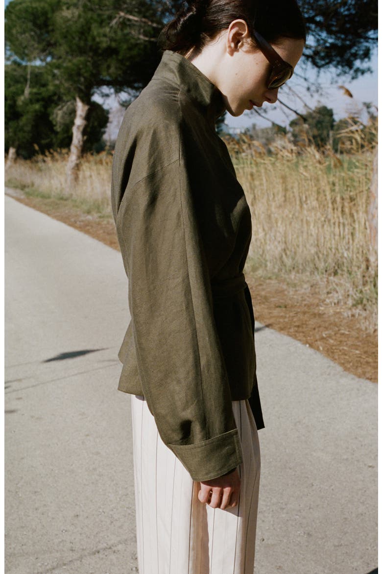 Belted Linen Jacket, Alternate, color, KHAKI GREEN