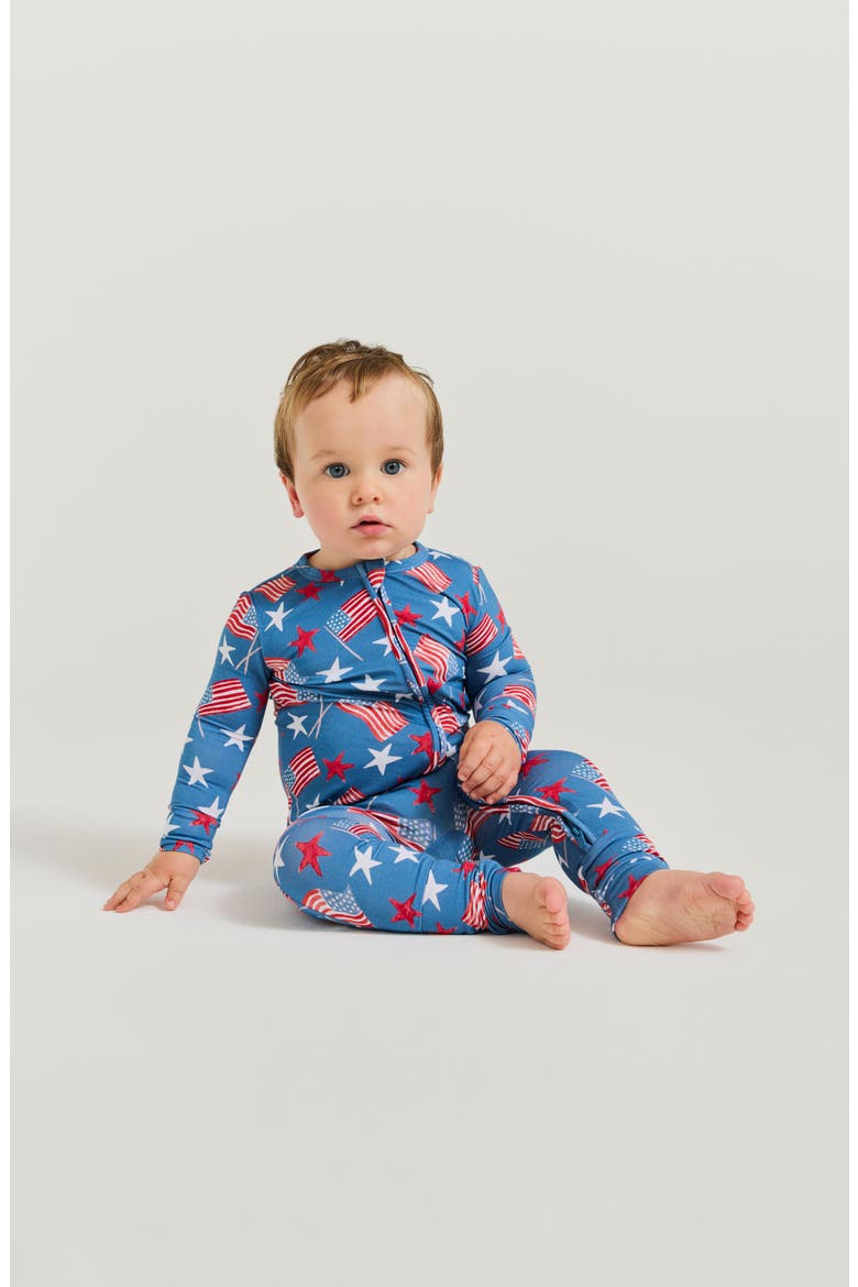 Flag Print Convertible Footie, Alternate, color, BLUE