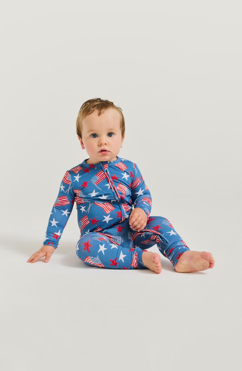 Posh Peanut Flag Print Convertible Footie, Alternate, color, Blue