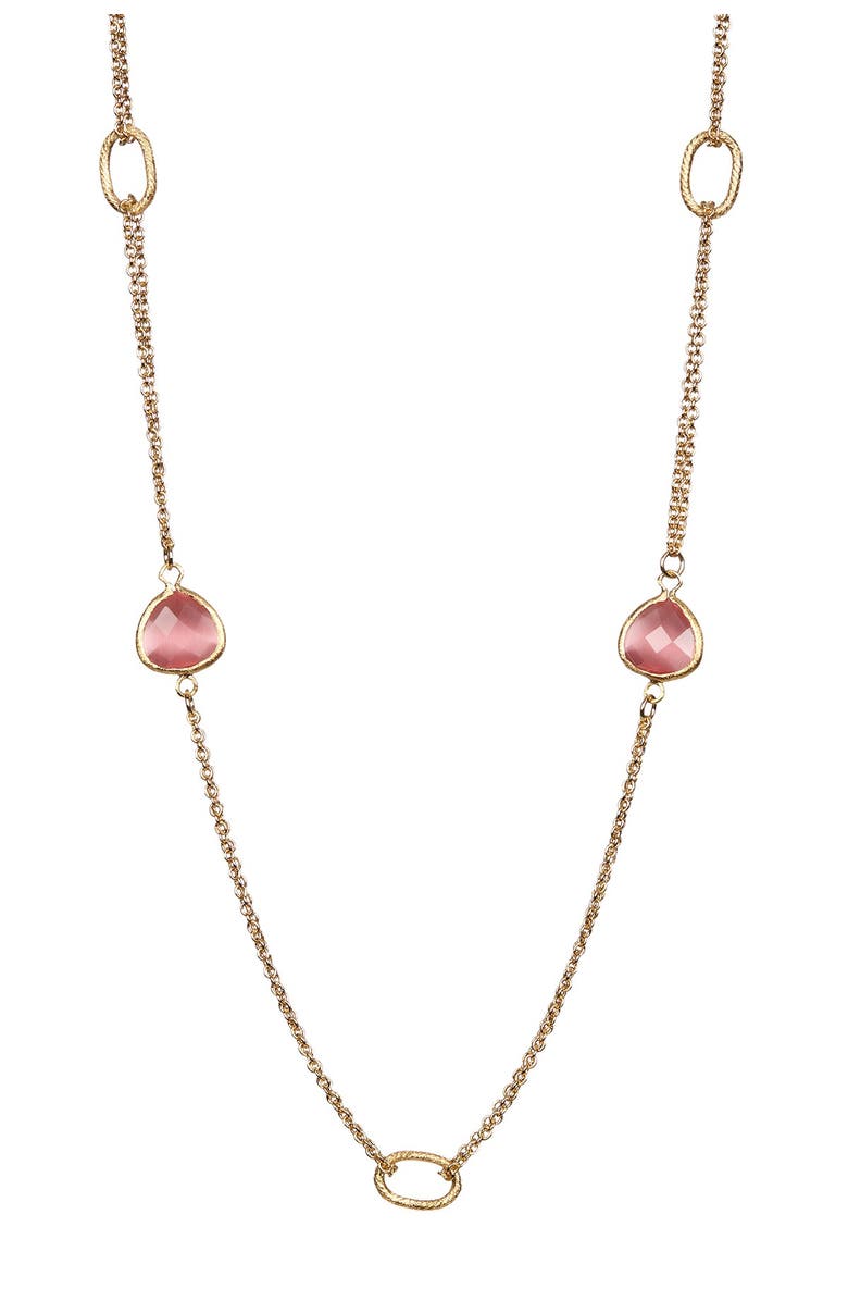 RIVKA FRIEDMAN 18K Gold Clad 2 Row Raspberry Cat's Eye Crystal Cable Link Necklace, Main, color, 