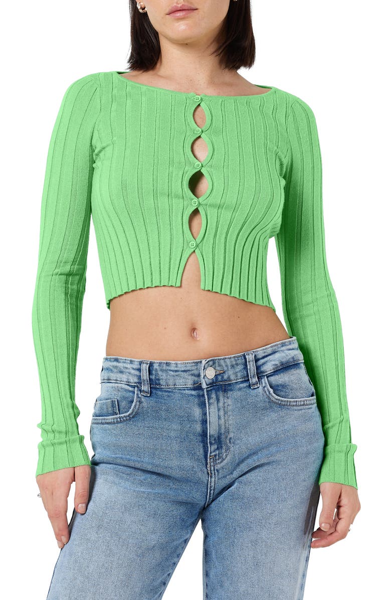 Noisy may Frey Rib Cutout Long Sleeve Crop Cardigan, Main, color, 