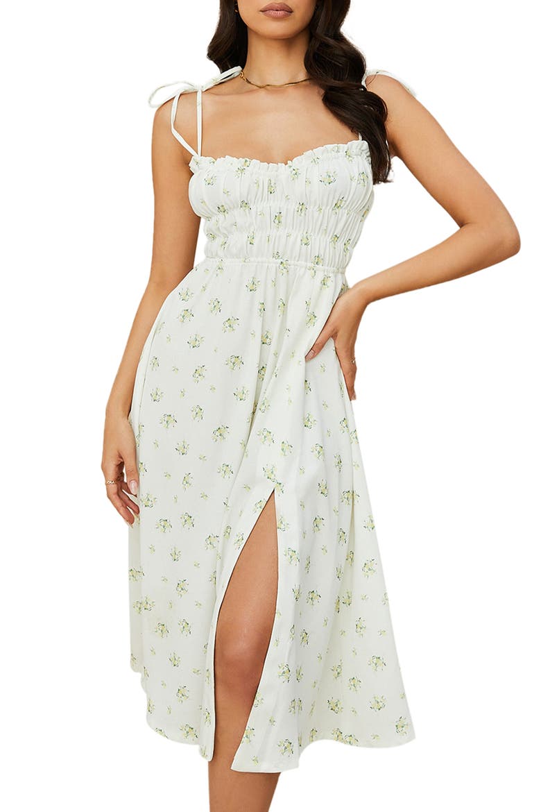 Christabel Shirred Midi Dress, Alternate, color, IVORY FLORAL