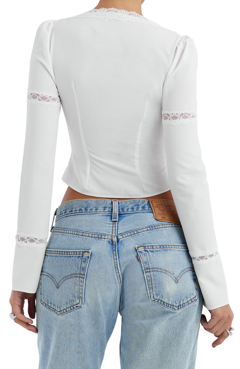 Mistress Rocks Lace Trim Tie Front Top, Alternate, color, 