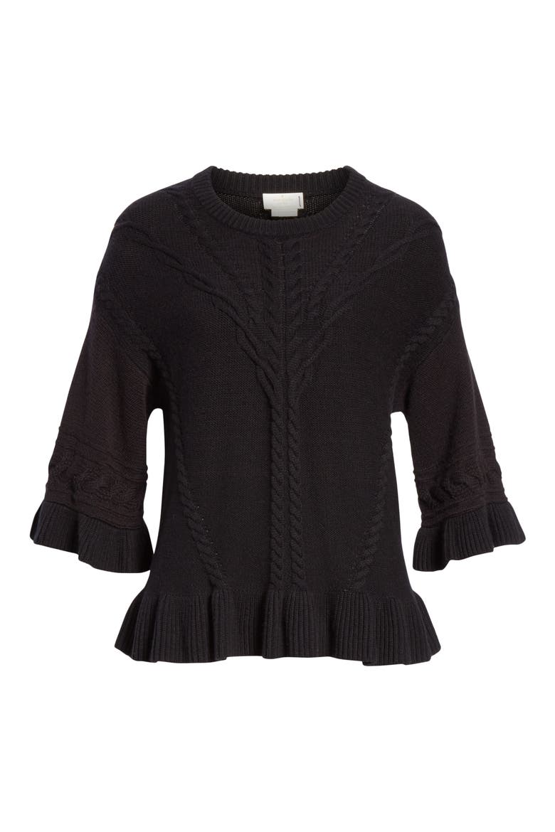 kate spade new york cable sweater, Alternate, color, BLACK