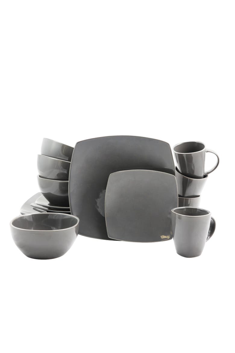 Square Dinnerware Set , Set of 16 Piece, Main, color, Grey