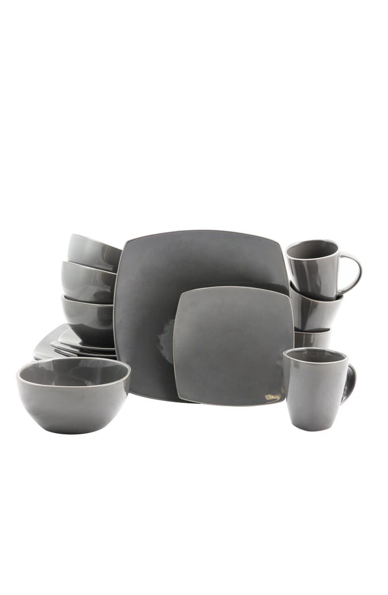 Gibson Home Square Dinnerware Set , Set of 16 Piece, Main, color, Grey