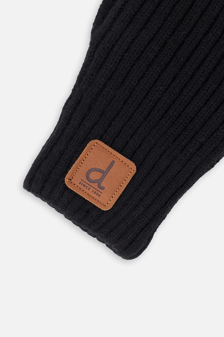 Ribbed Cuff Faux Leather Patch Knit Mittens, Alternate, color, Black