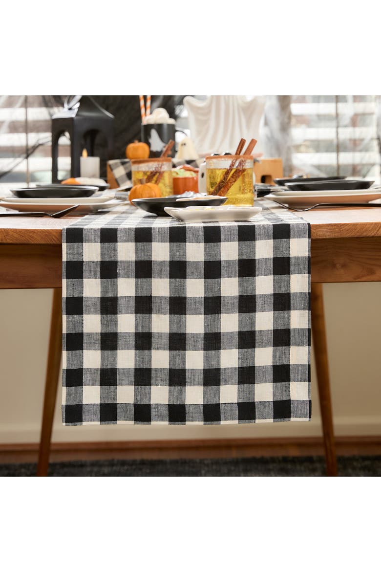 Linen Table Runner - Morgan Check, Main, color, Black and Cream