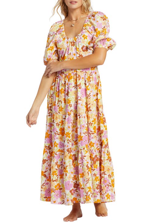 Endless Shore Floral Puff Sleeve Maxi Dress