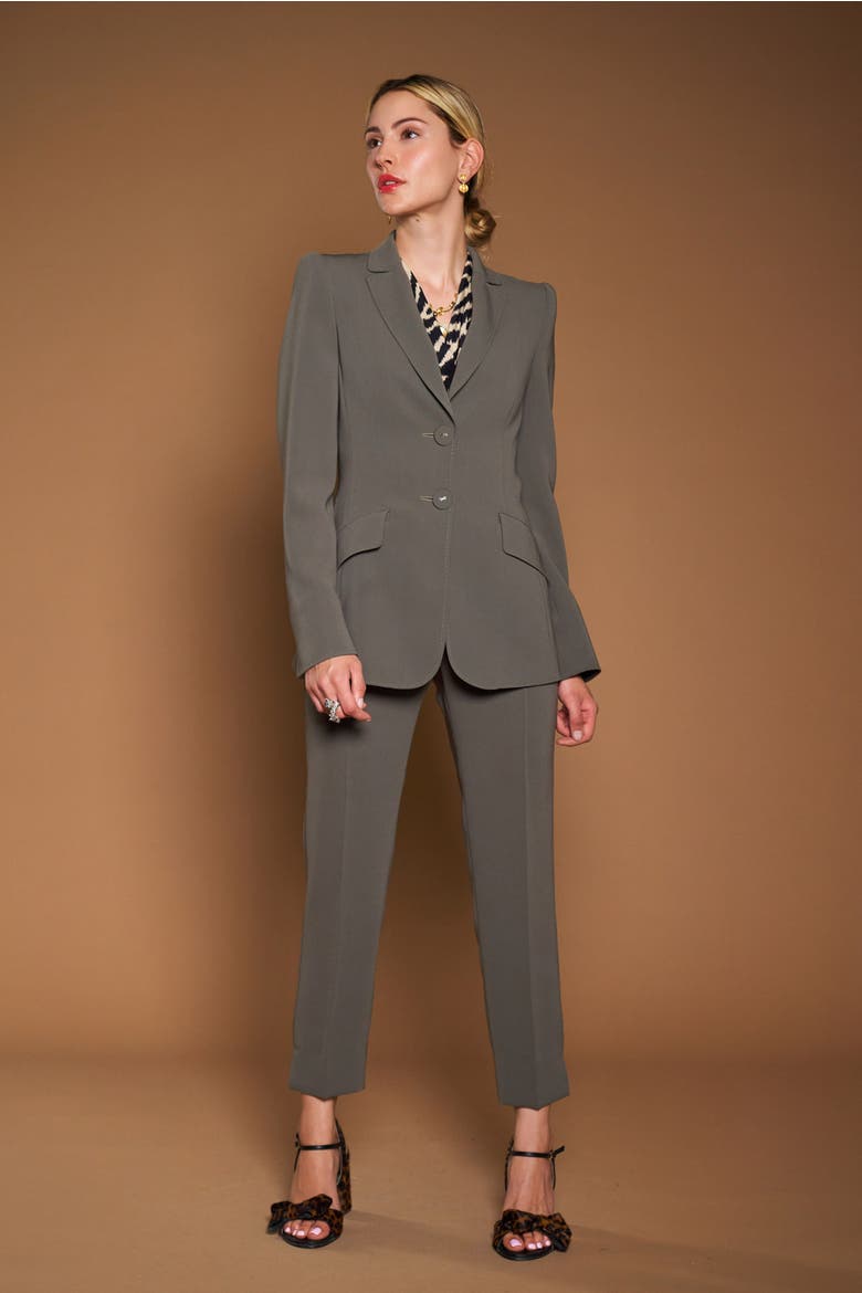 Classic Blazer With Sharp Shoulders in graphic zebra print, Alternate, color, Khaki