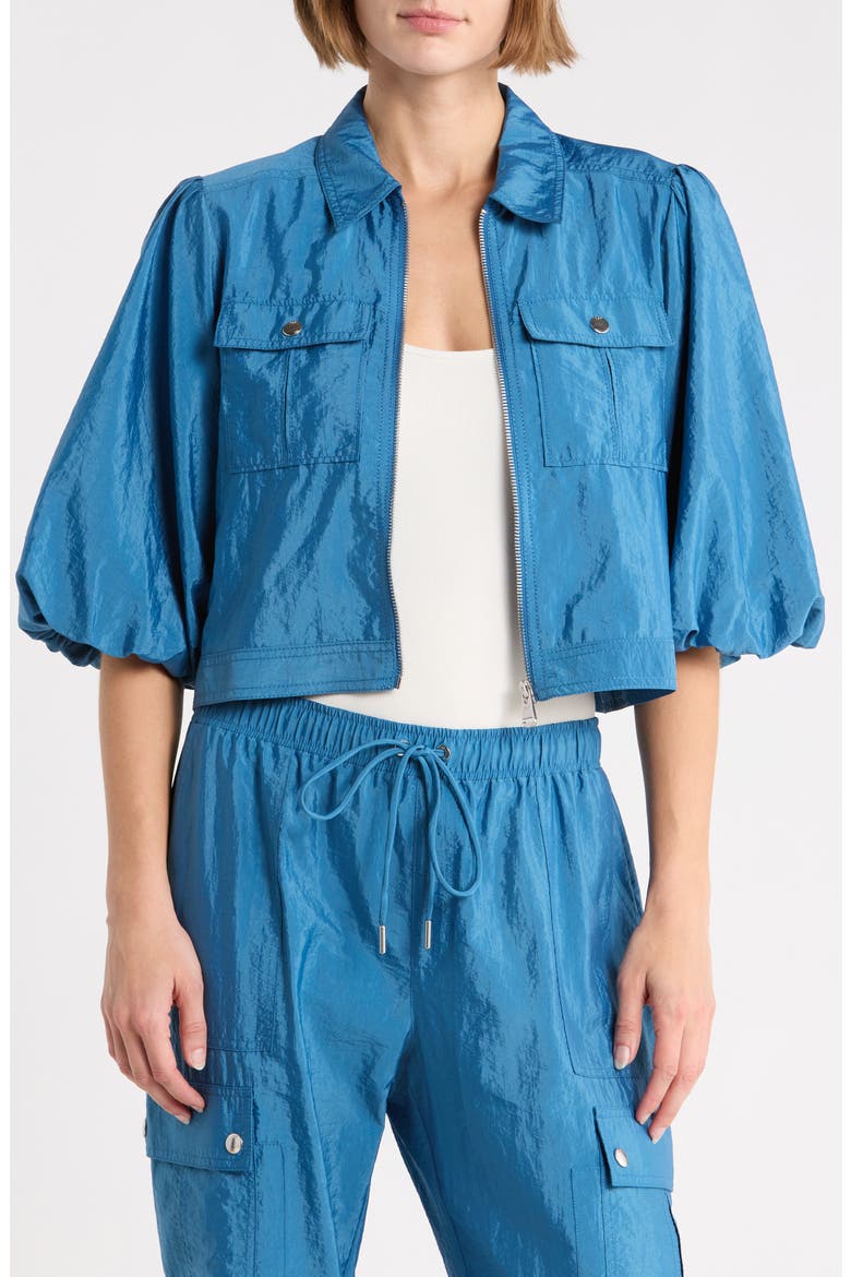 Ottie Puff Sleeve Windbreaker, Main, color, BLUE CORN