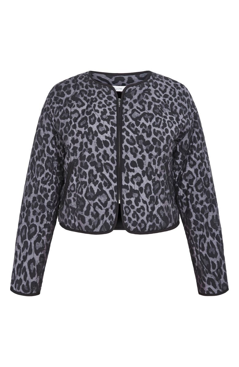 City Chic Leopard Print Crop Quilted Jacket, Alternate, color, 