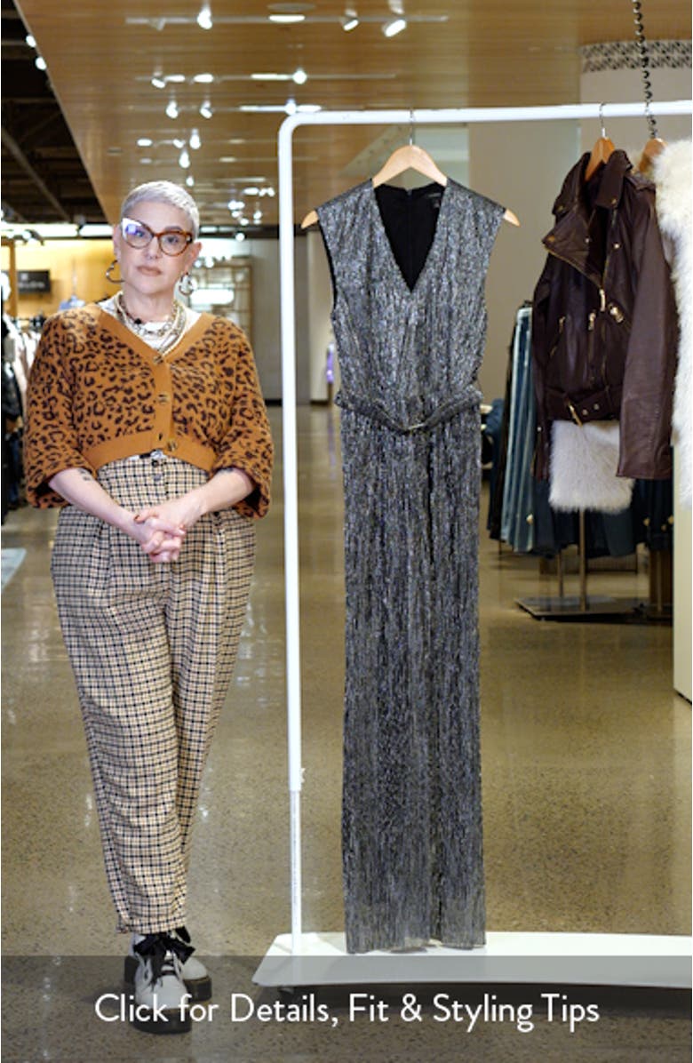 Metallic V-Neck Jumpsuit, sales video thumbnail