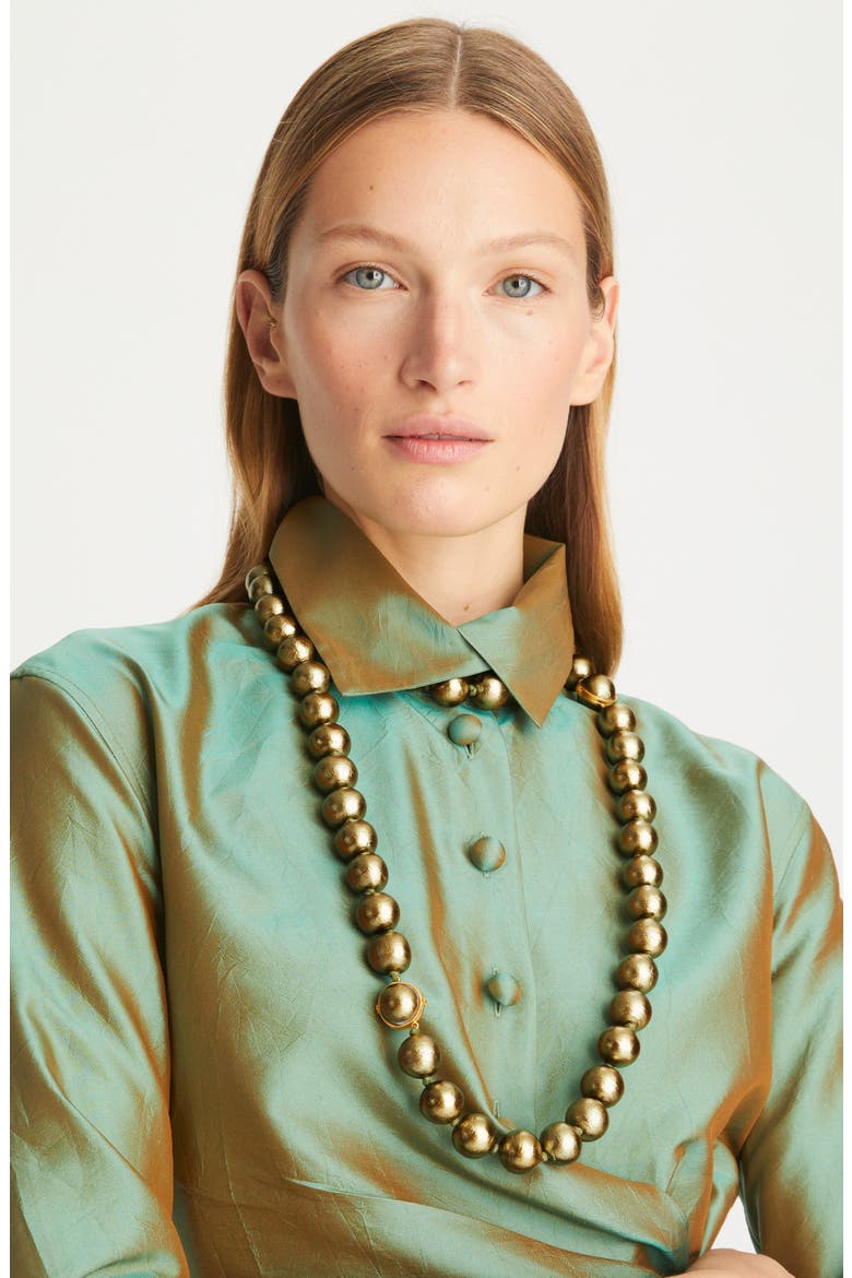 Imitation Pearl Convertible Necklace, Alternate, color, ROLLED GOLD/GREEN GOLD