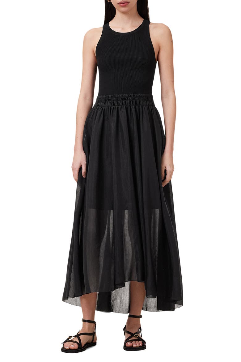Zenia Sleeveless Asymmetric Hem Dress, Main, color, BLACK