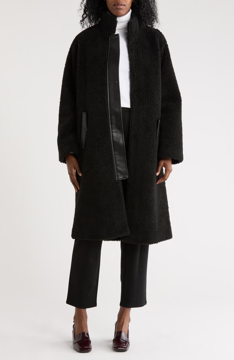 Rebecca Minkoff Faux Shearling & Faux Leather Coat, Alternate, color, Black
