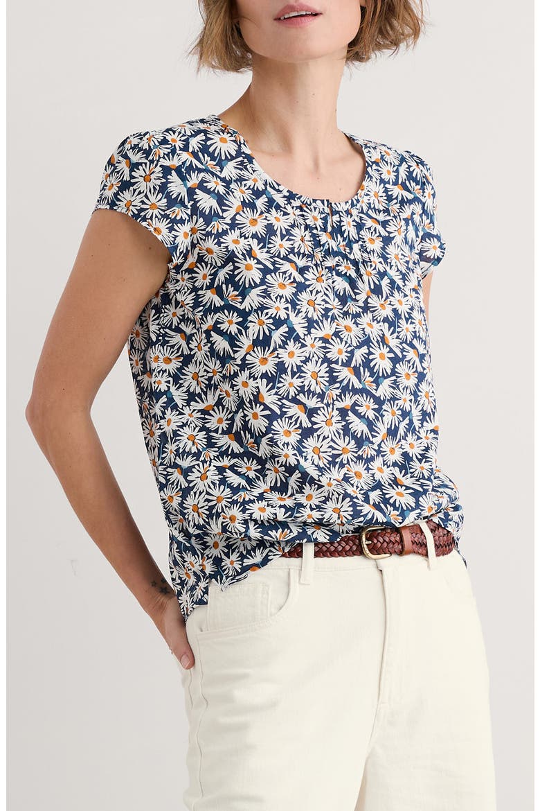 Garden Gate Daisy Print Organic Cotton Voile Top, Main, color, SCATTER DAISY MARITIME