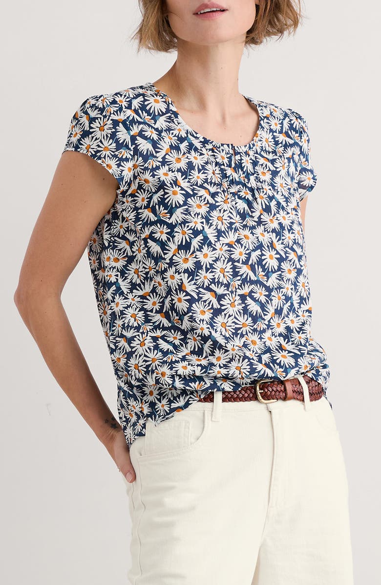 Seasalt Cornwall Garden Gate Daisy Print Organic Cotton Voile Top, Main, color, Scatter Daisy Maritime