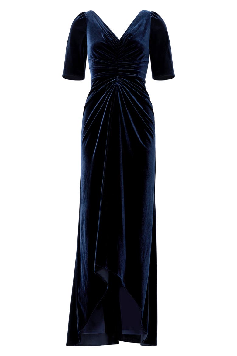 Ruched Velvet High-Low Gown, Alternate, color, MIDNIGHT