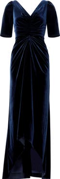 Adrianna Papell Ruched Velvet High-Low Gown
