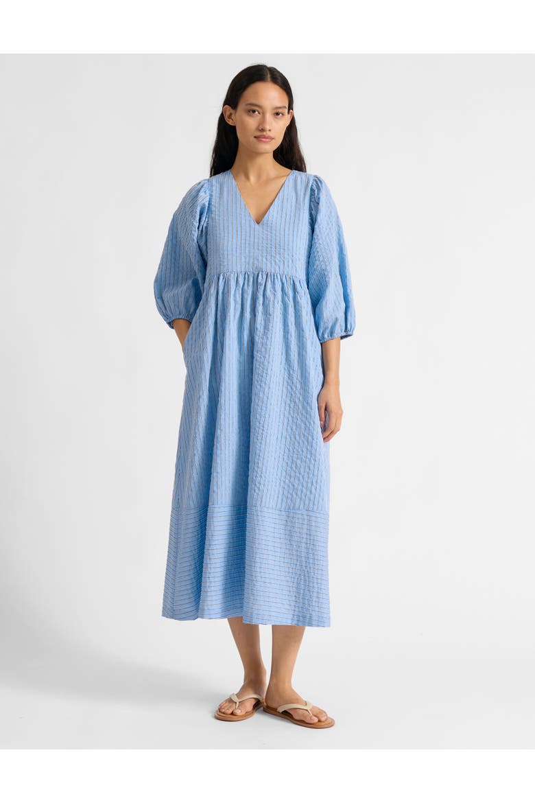 Stripe V-Neck Midi Dress, Main, color, Blue