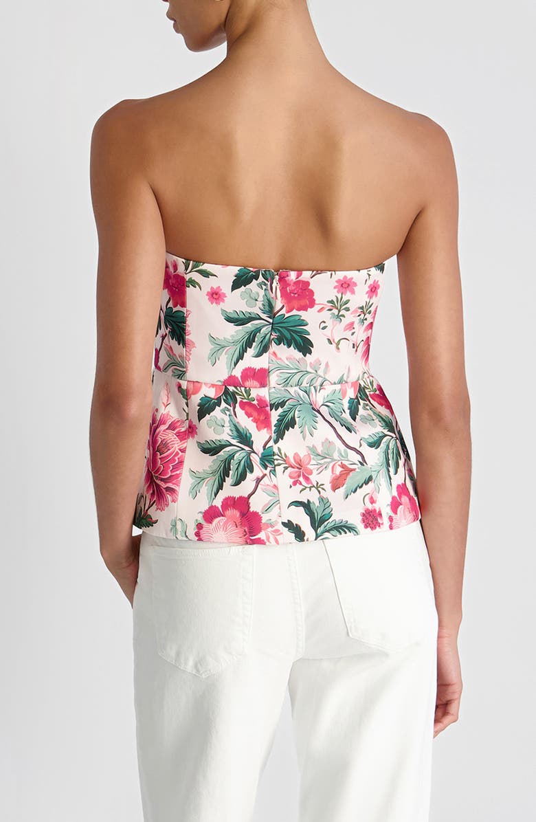 French Connection Christa Print Strapless Peplum Satin Top, Alternate, color, Pink Icing