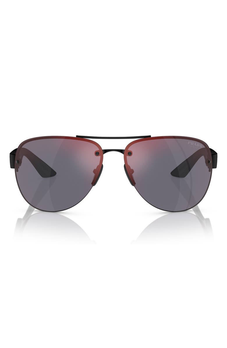 PRADA SPORT 64mm Mirrored Oversize Pilot Sunglasses, Main, color, 