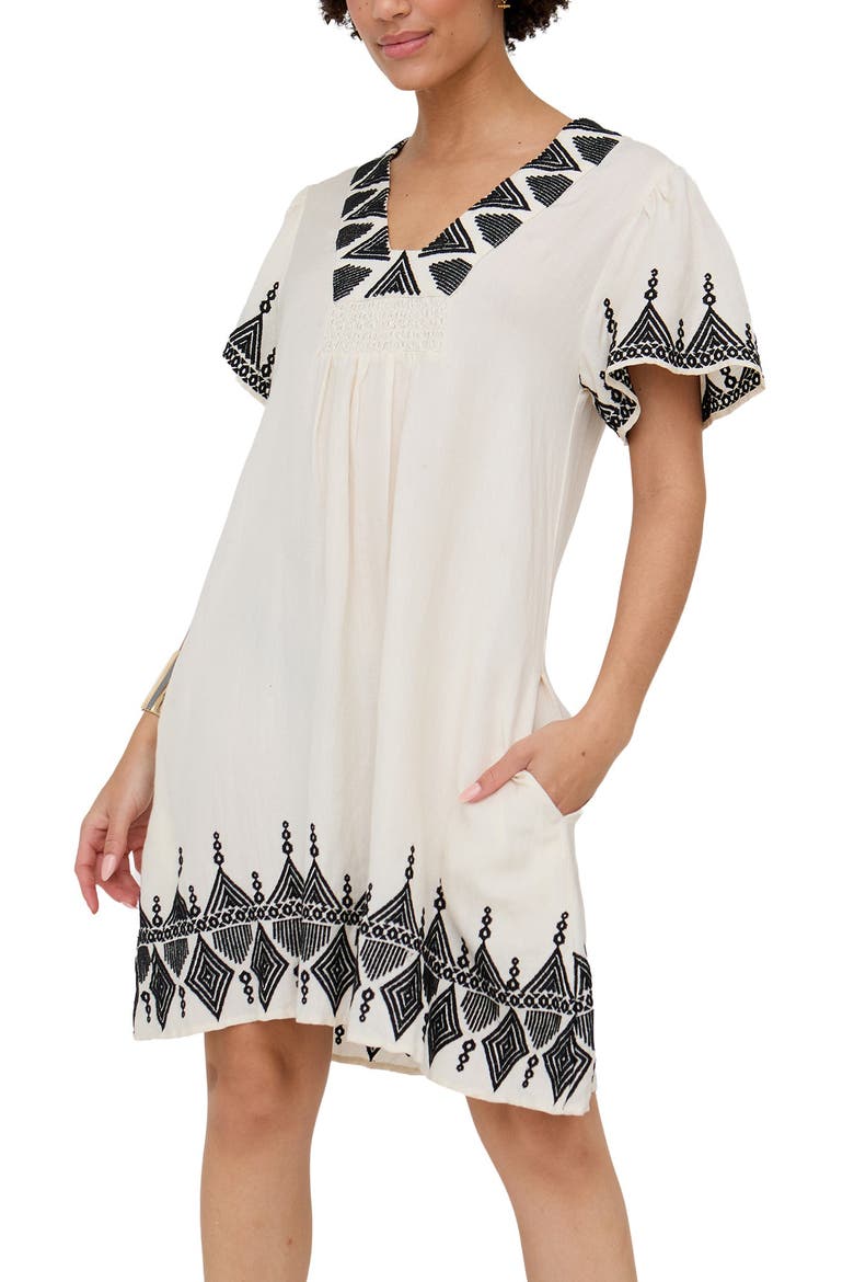 Liberty V-Neck Embroidered Mini Dress, Main, color, Cream