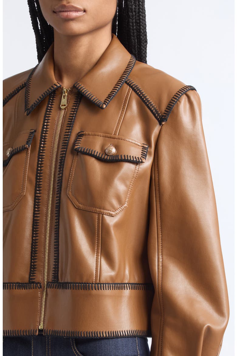 Kimmy Whipstitch Faux Leather Jacket, Alternate, color, CHOCOLATE MILK/ BLACK