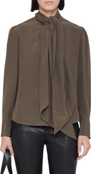 AllSaints Iris Tie Neck Silk Shirt