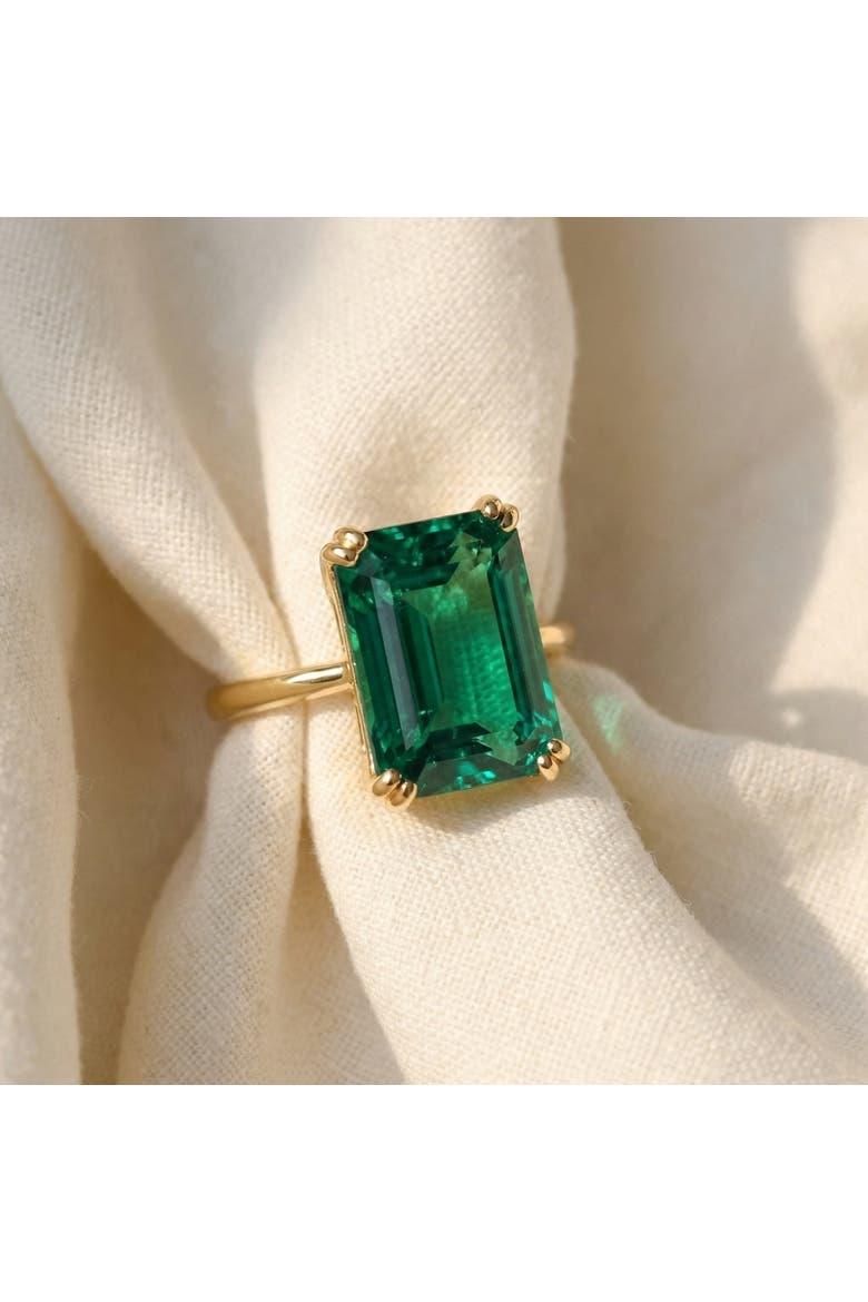 Certified 6 3/4Ct Emerald Solitaire Ring 14k Gold Lab Grown, Alternate, color, 14k Yellow Gold