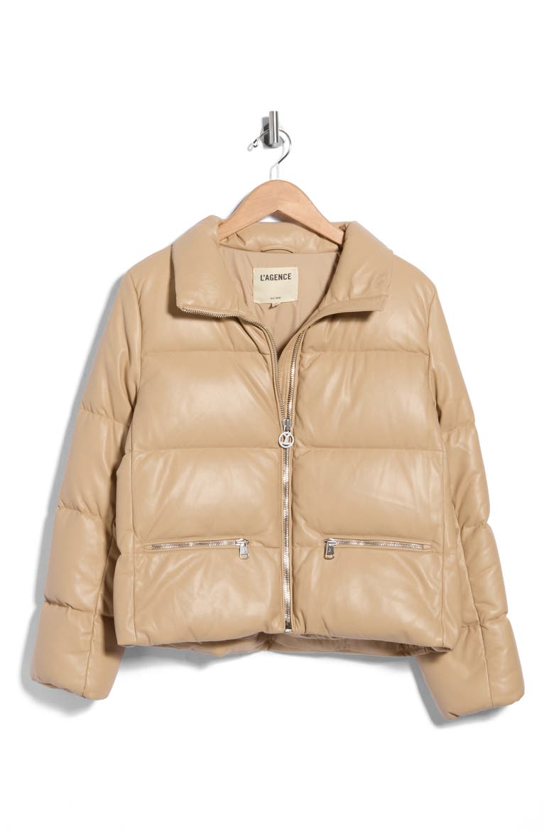 Stowe Faux Leather Puffer Jacket, Main, color, ALMOND