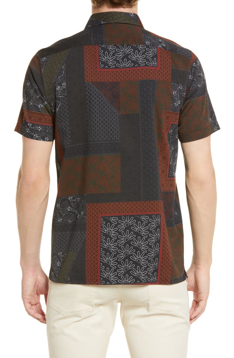 Ted Baker London Relaxx Short Sleeve Hemp & Cotton Button-Up Shirt, Alternate, color, Dk-Red