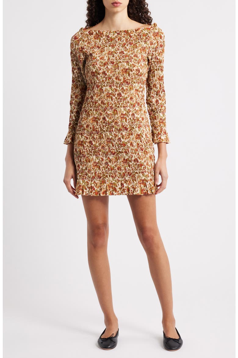 Cecillia Floral Smocked Organic Cotton Minidress, Main, color, IVORY REVE DES JARDINS