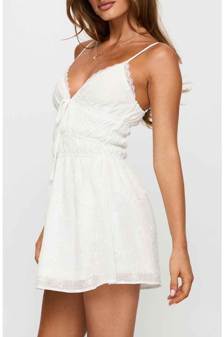 Stick Around Embroidered Shirred Mini Sundress, Alternate, color, WHITE
