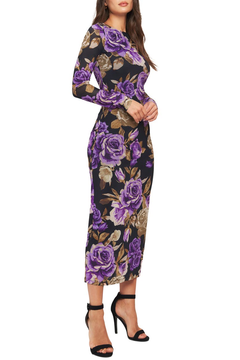 Floral Mesh Long Sleeve Maxi Dress, Alternate, color, BLACK