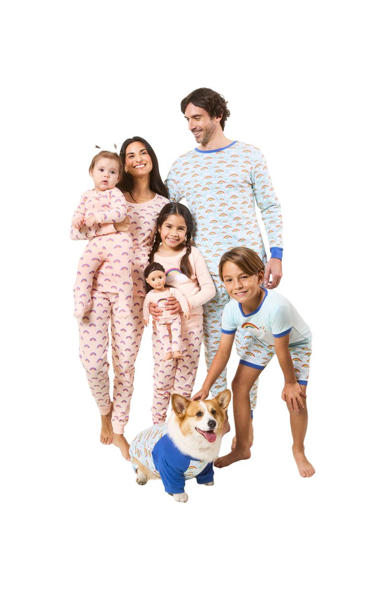 Leveret Kids Footed Printed Cotton Matching Family Pajamas, Coordinated Prints, Alternate, color, Blue Rainbow