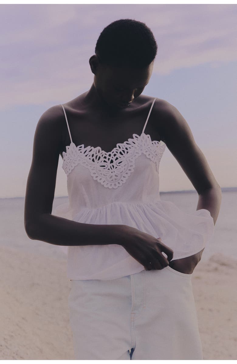 H&M Lace-trimmed Strappy Top, Alternate, color, White