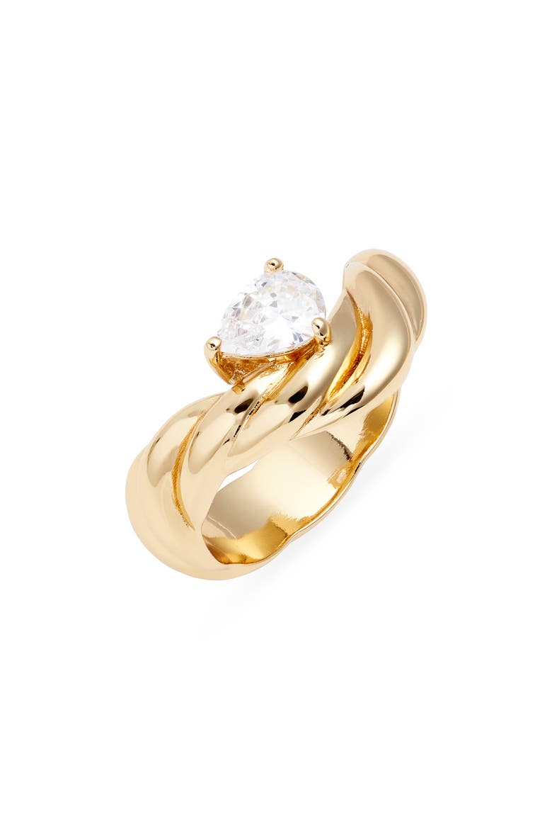 Pear Cubic Zirconia Curved Ring, Main, color, CLEAR- GOLD