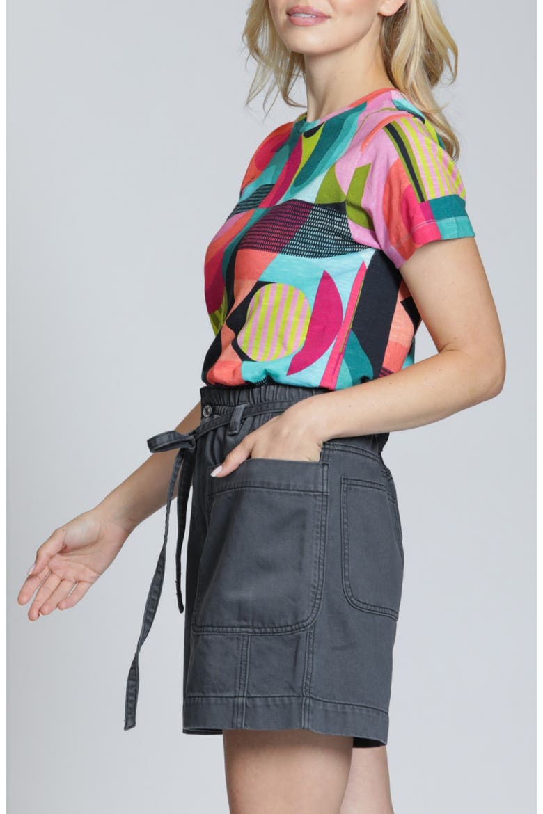 Abstract Print Short Sleeve Cotton T-Shirt, Alternate, color, TURQUOISE MULTI