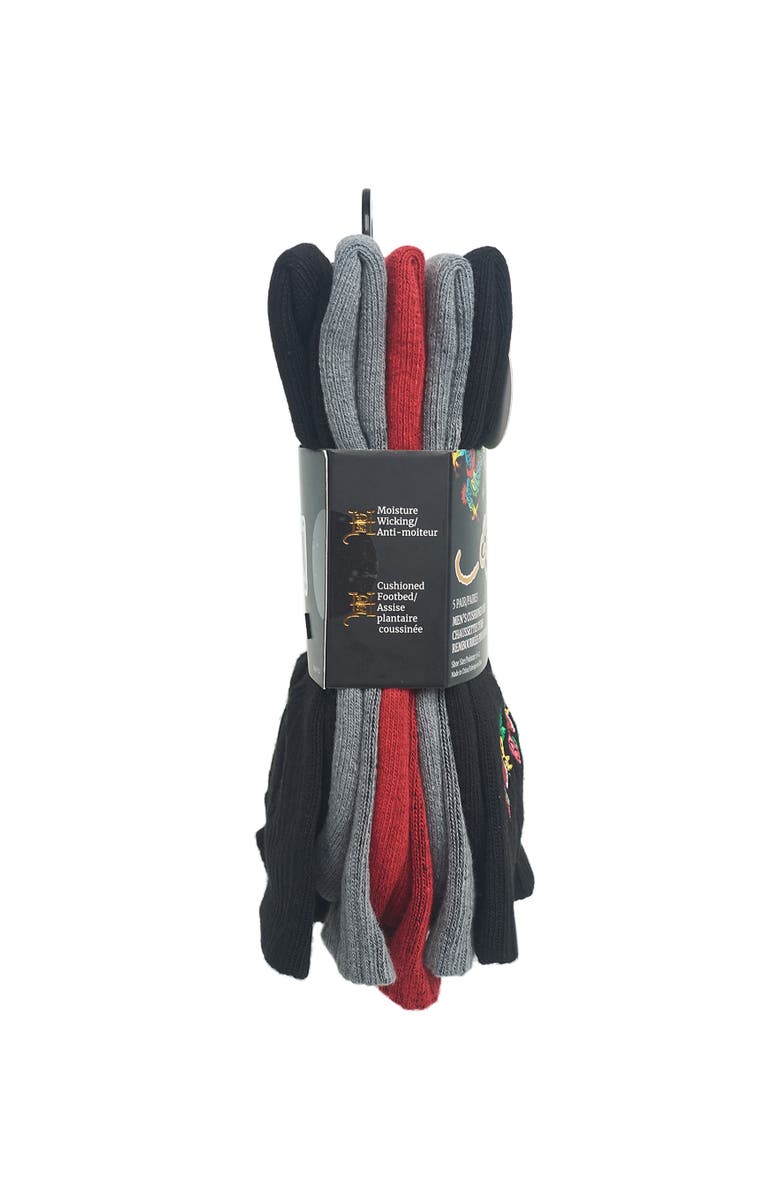 Ed Hardy Embroidery Half Cushion Crew Sock 5-Pack, Alternate, color, Red Multi