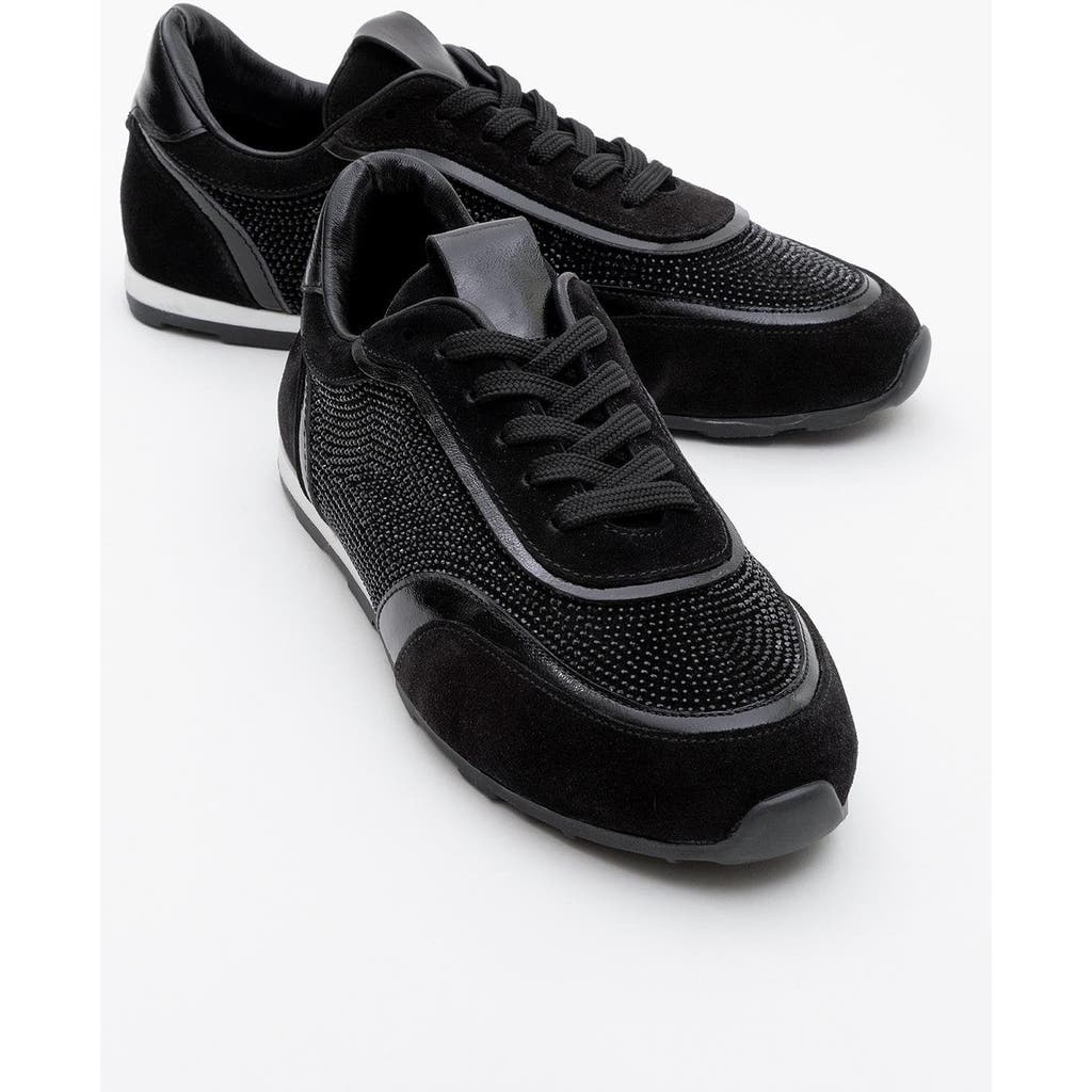 Forever & Always Shoes Bonia Rhinestone Suede Leather Sneakers In Black Suede Leather